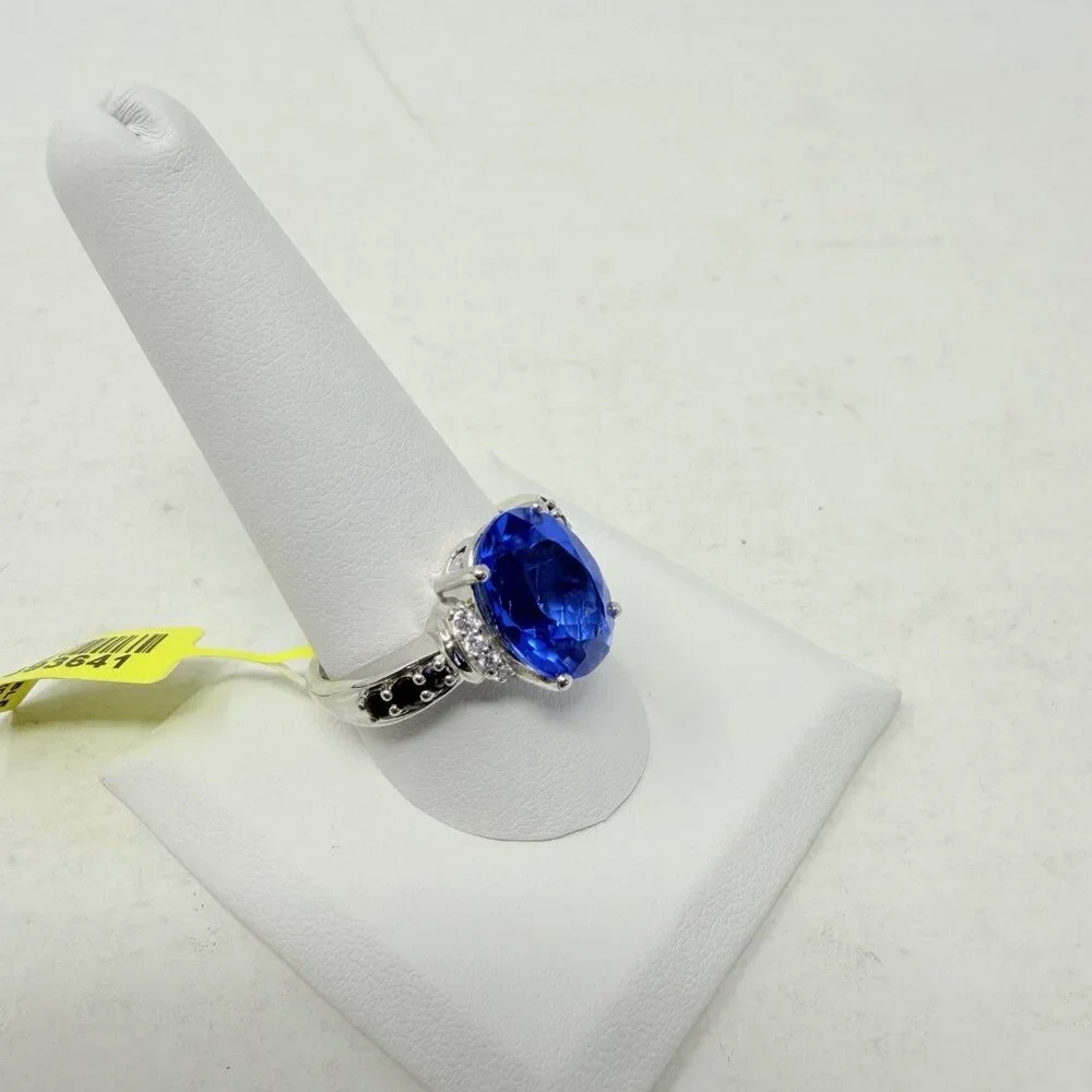 Shop LC Cornflower Blue Quartz Size 10 Ring Platinum Over‎ Sterling Silver 5373